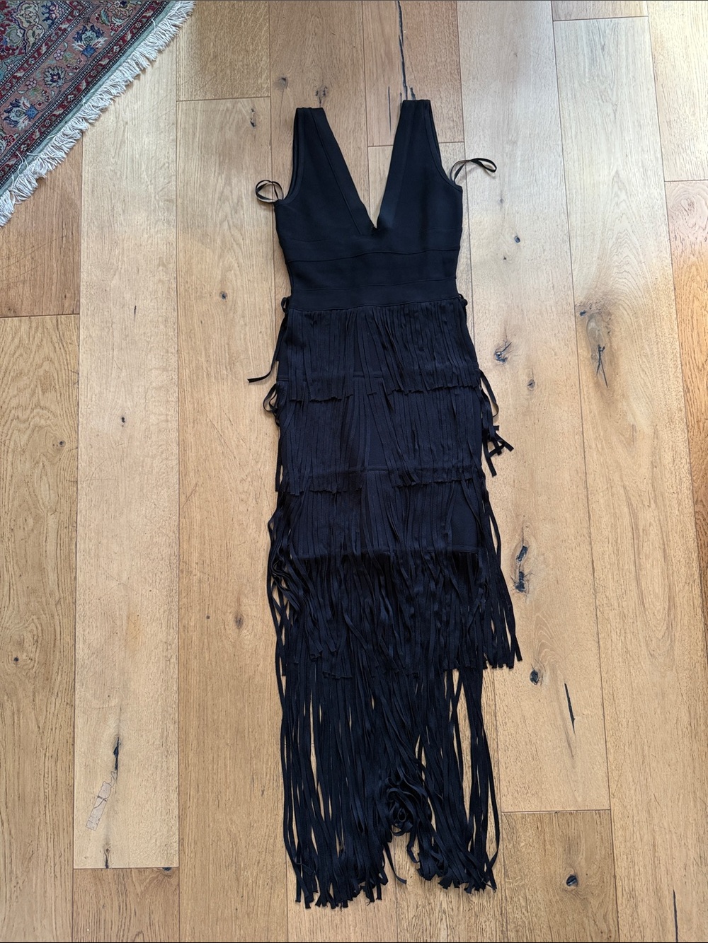 Herve Leger Black Fringe Midi Dress